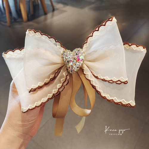 马尾弹簧发夹蕾丝水钻大蝴蝶结