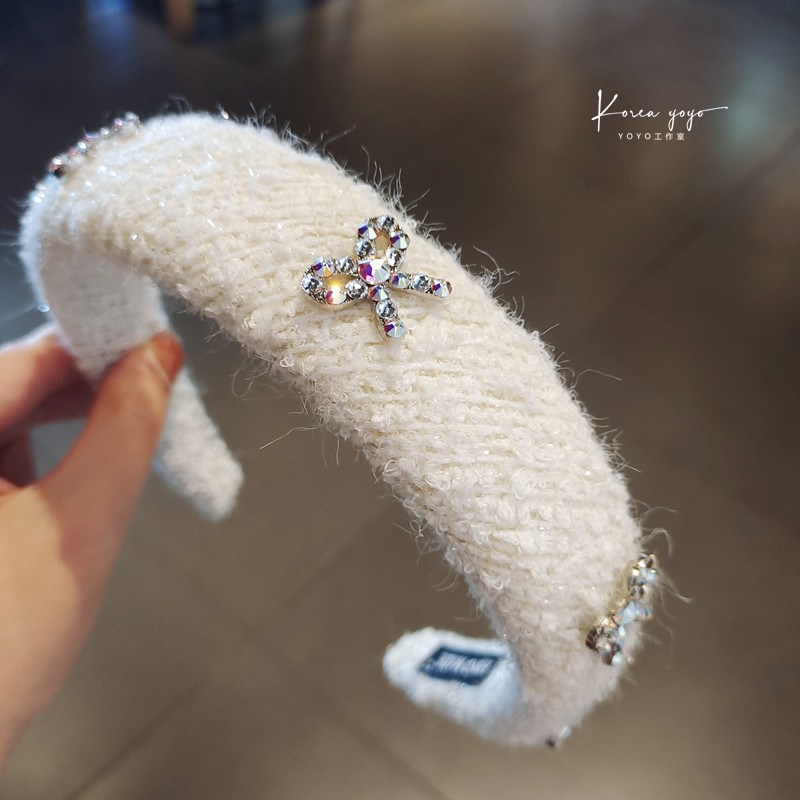 秋冬毛毛发箍头箍镶钻水钻宽发卡防滑舒适卡子发饰头饰