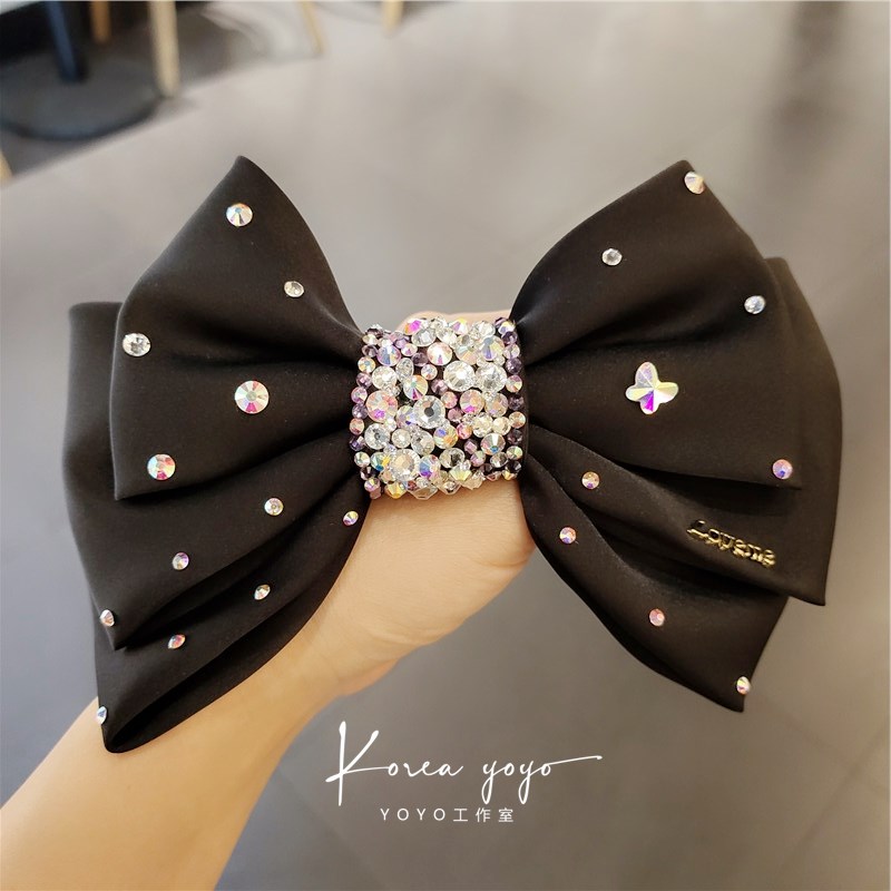 韩国布艺大蝴蝶结发夹镶水钻进口