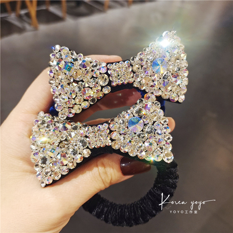 丝绒满镶水钻蝴蝶结头绳