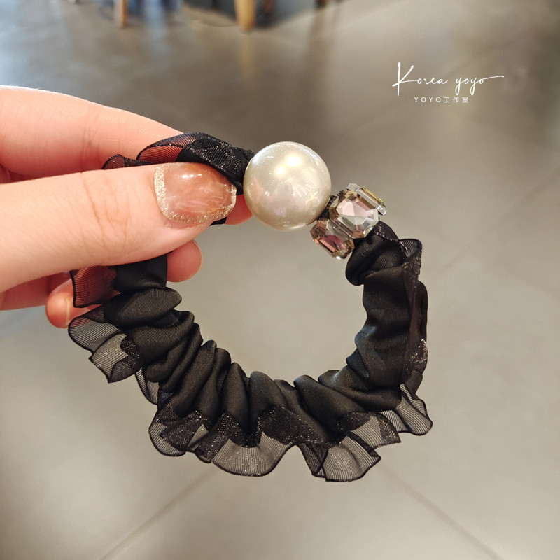 单只韩国进口高级感水晶发圈水钻镶钻发绳头绳珍珠扎头发头饰头花