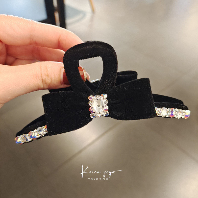 13厘米丝绒双面镶钻马尾大抓夹夹子发卡成人女发夹鲨鱼夹发饰