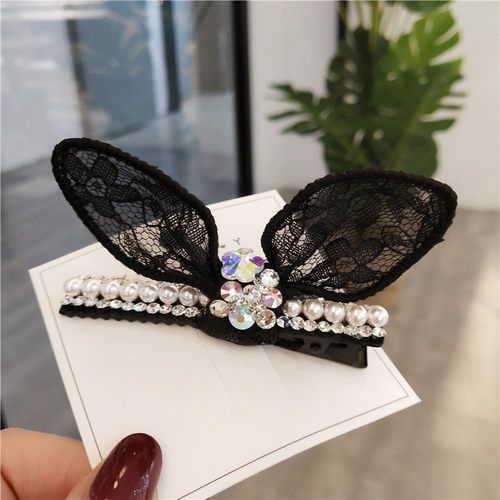 兔耳水钻发夹女网红边夹少女夹子