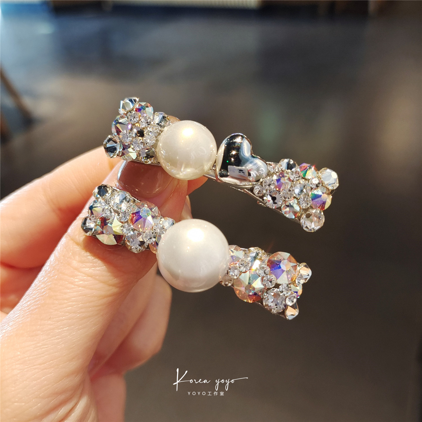 韩国5厘米水钻珍珠发夹