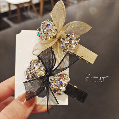 原创刘海鸭嘴发夹水晶镶钻