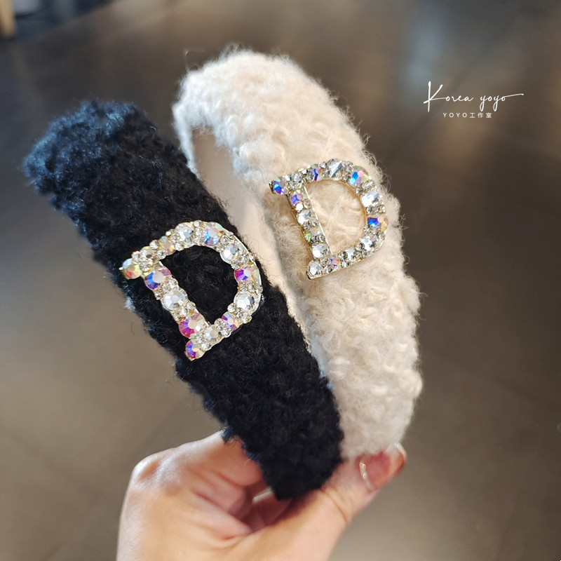 发箍毛线镶钻秋冬高颅顶头饰