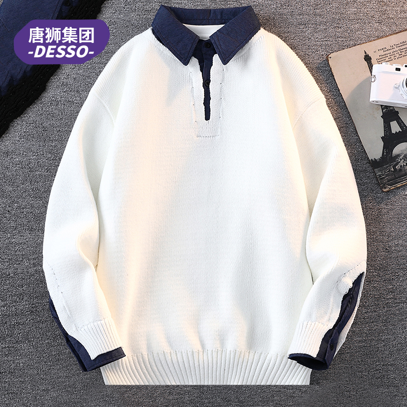 唐狮集团DESSO秋冬假两件毛衣男加厚保暖衬衫领针织衫外套
