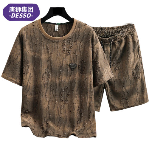 唐狮集团DESSO夏季冰丝休闲运动套装男士短袖短裤两件套帅气百搭