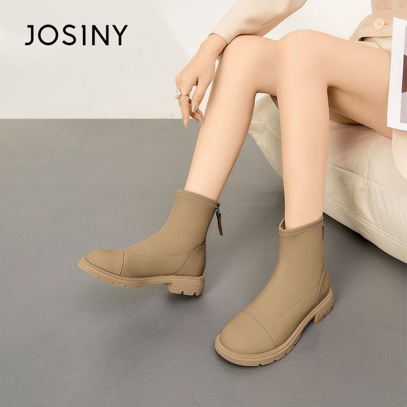 卓诗尼女靴切尔西靴秋冬新款厚底单靴女弹力瘦瘦靴加绒保暖短靴子