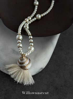 Willow nascent夏日海边度假风玻璃珍珠项链法式复古个性锁骨链