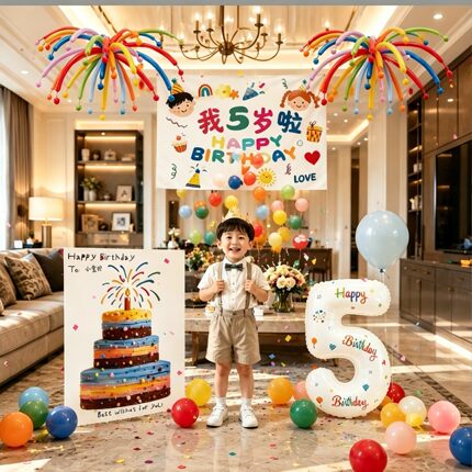生日场景布置装饰儿童生日气球雨4岁5男宝仪式感小女孩氛围挂布6