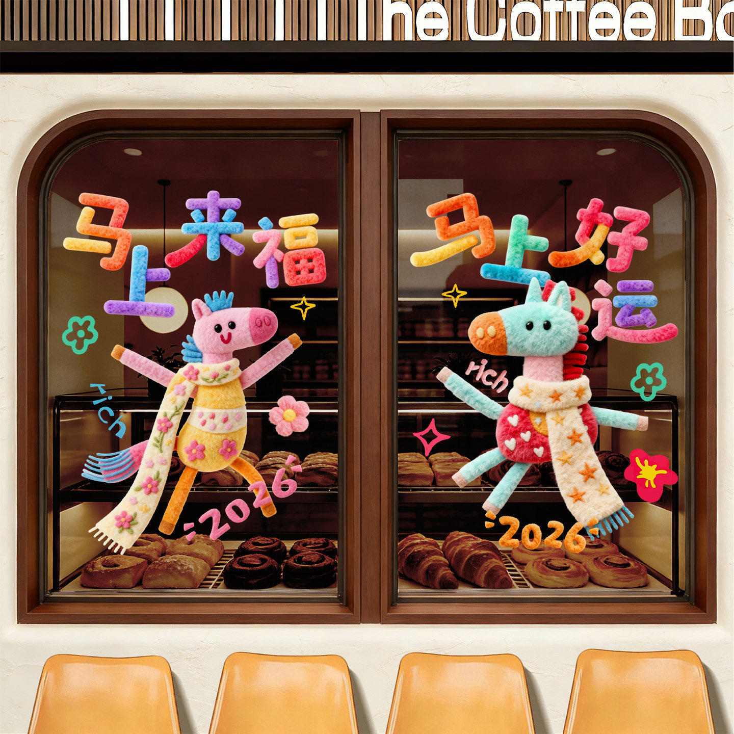 新马年窗花静电贴3D毛绒玻璃窗贴2026门贴贴纸氛围感高级布置装饰,家居饰品,软装墙贴,淘宝优惠券,粉丝福利购,淘宝优惠卷