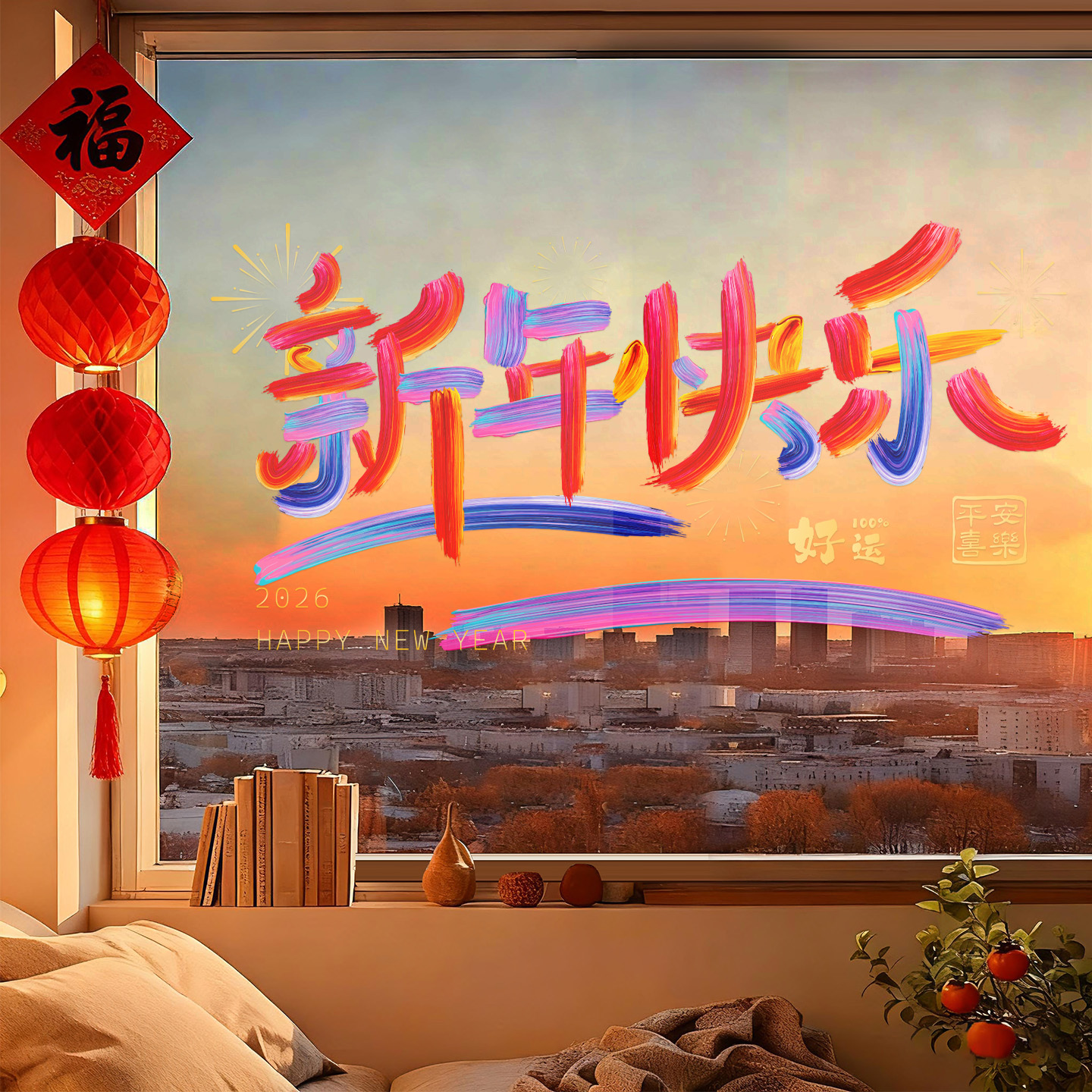 2026过新年家里客厅布置装饰窗贴