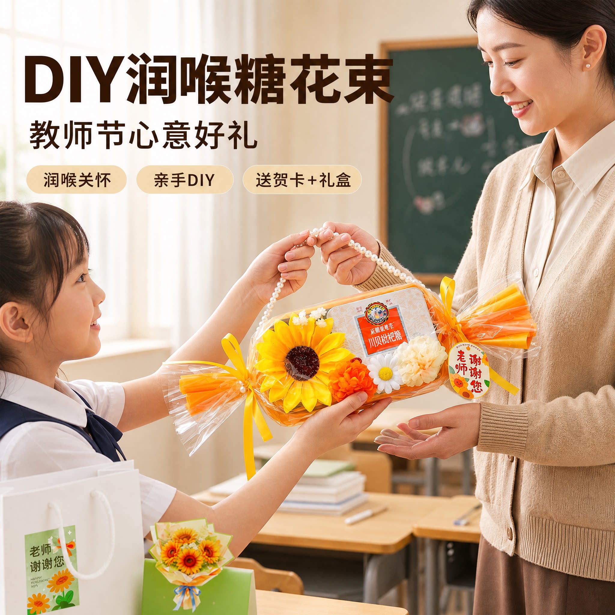 教师节送女老师润喉糖果花束创意礼品盒多色可选护嗓手工diy礼物 - 实物图