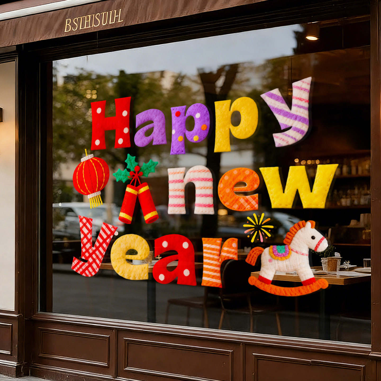 马年新年场景布置装饰品立体编织毛线风静电贴纸玻璃窗花2026春节,家居饰品,软装墙贴,淘宝优惠券,粉丝福利购,淘宝优惠卷