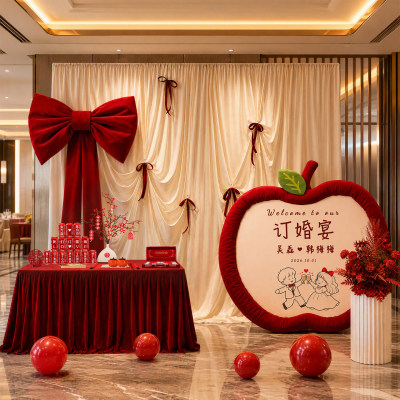 韩系订婚宴布置布幔装饰摆台kt板