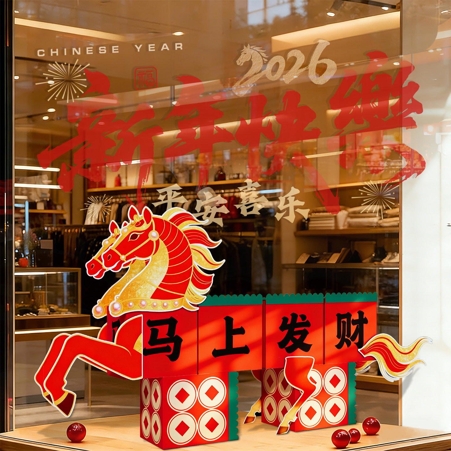 2026马新年装饰氛围布置场景门店铺商场橱窗拍照打卡立牌KT板摆件,节庆用品/礼品,装扮布置套餐,淘宝优惠券,粉丝福利购,淘宝优惠卷