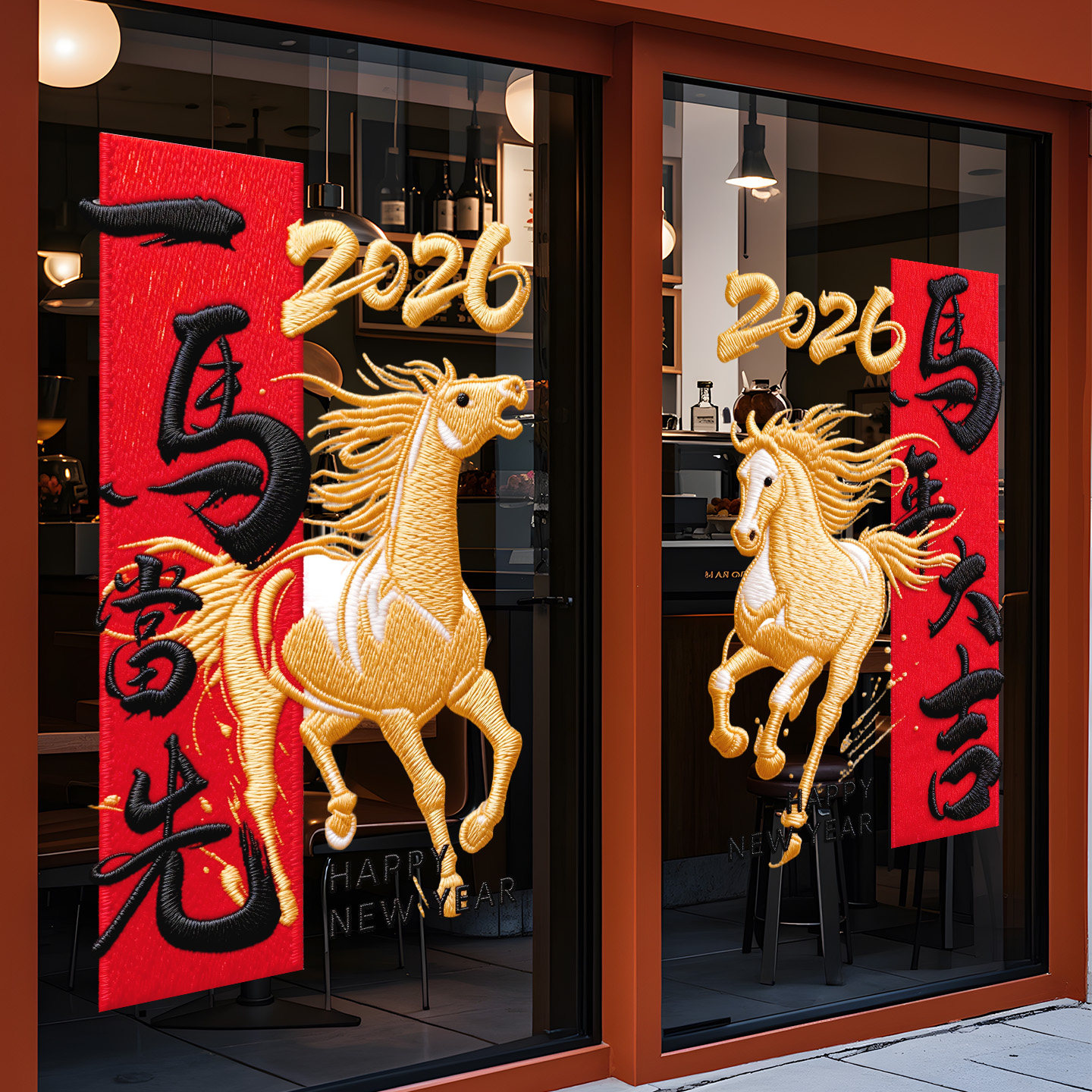 新马年窗花静电贴立体刺绣玻璃窗贴门贴贴纸2026新款中式布置装饰,家居饰品,软装墙贴,淘宝优惠券,粉丝福利购,淘宝优惠卷