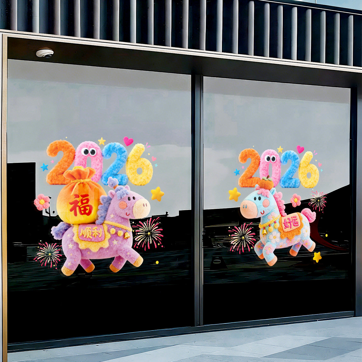 新年布置装饰玻璃贴纸过年门贴商场店铺橱窗马年招财静电窗花墙贴,家居饰品,软装墙贴,淘宝优惠券,粉丝福利购,淘宝优惠卷