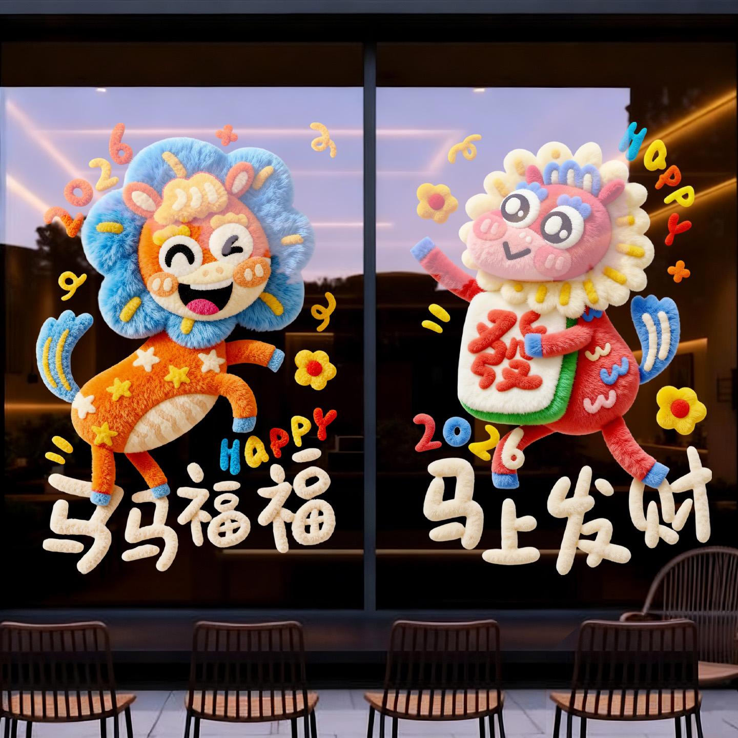新年马年氛围布置装饰玻璃静电贴