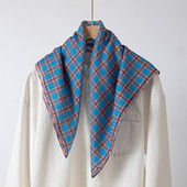 薄款 法式 棋盘格百搭真丝丝巾春夏季 女士真丝棉70cm方巾洋气小领巾