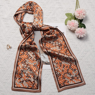 2026年新款100%桑蚕丝围巾女士双层双面真丝丝巾细长条飘带小丝巾