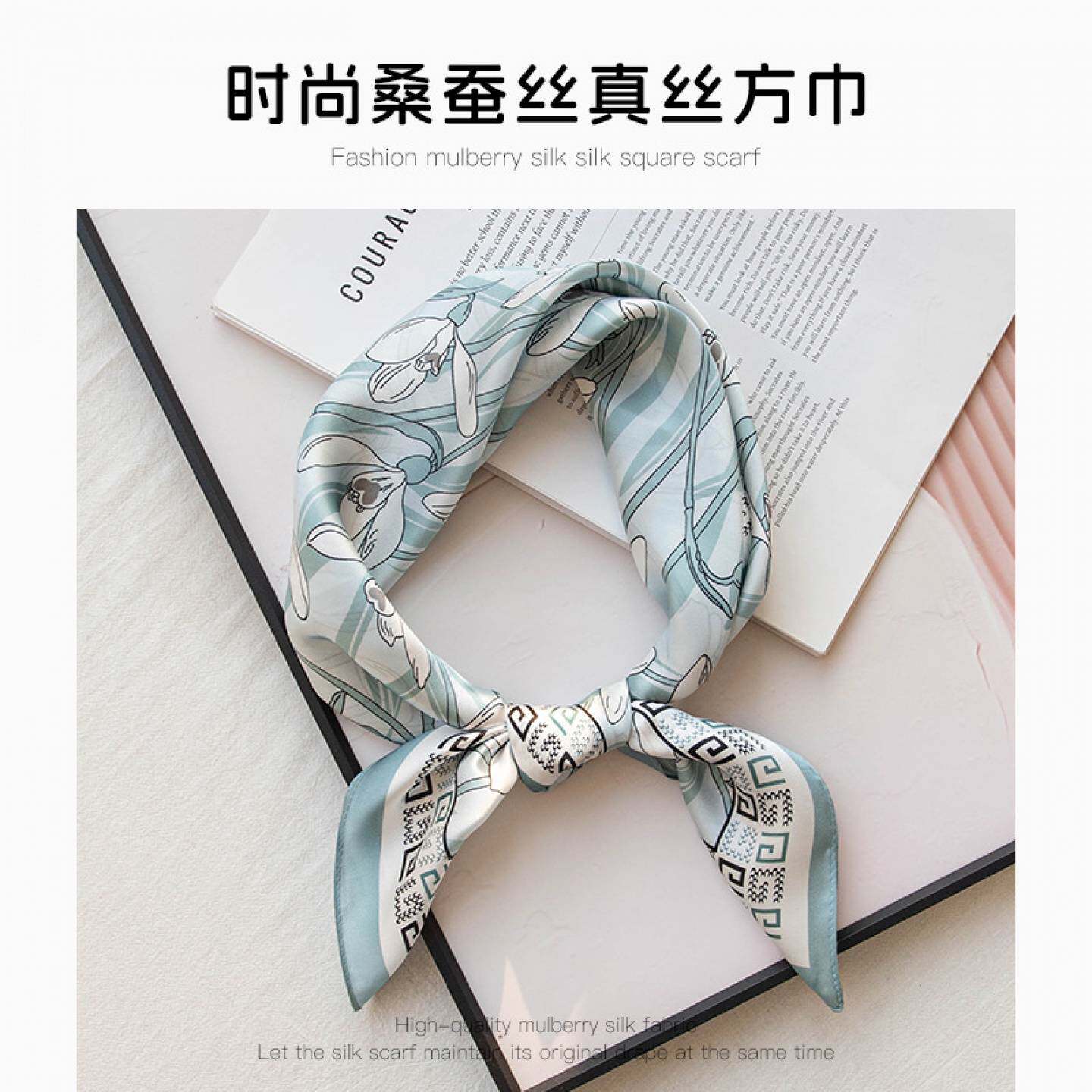 桑蚕丝印花方巾抹胸绑包装饰头巾