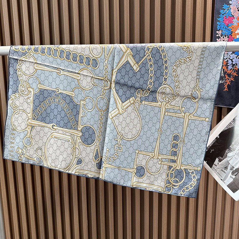 双面异色印花100%真丝丝巾女春季大牌高级感斜纹提花桑蚕丝70方巾