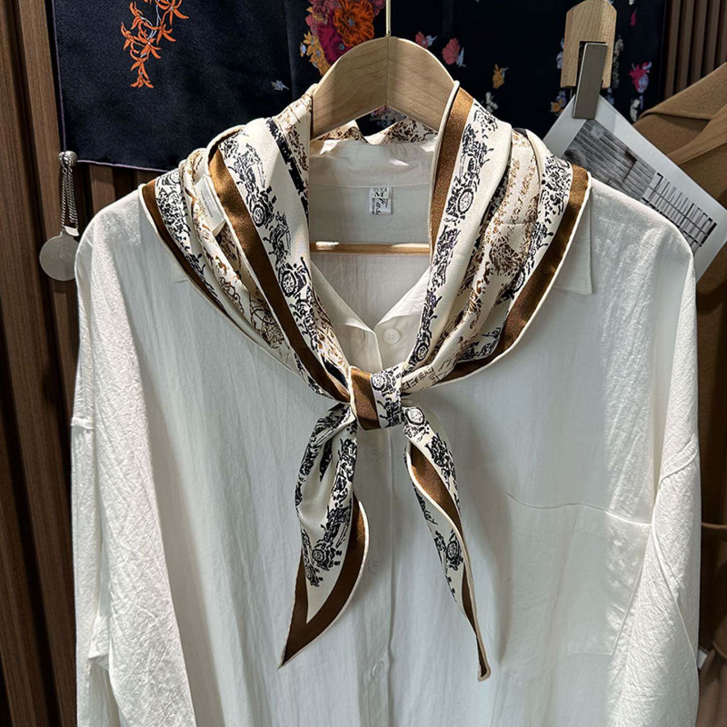 春秋百搭菱形重磅真丝围巾领巾
