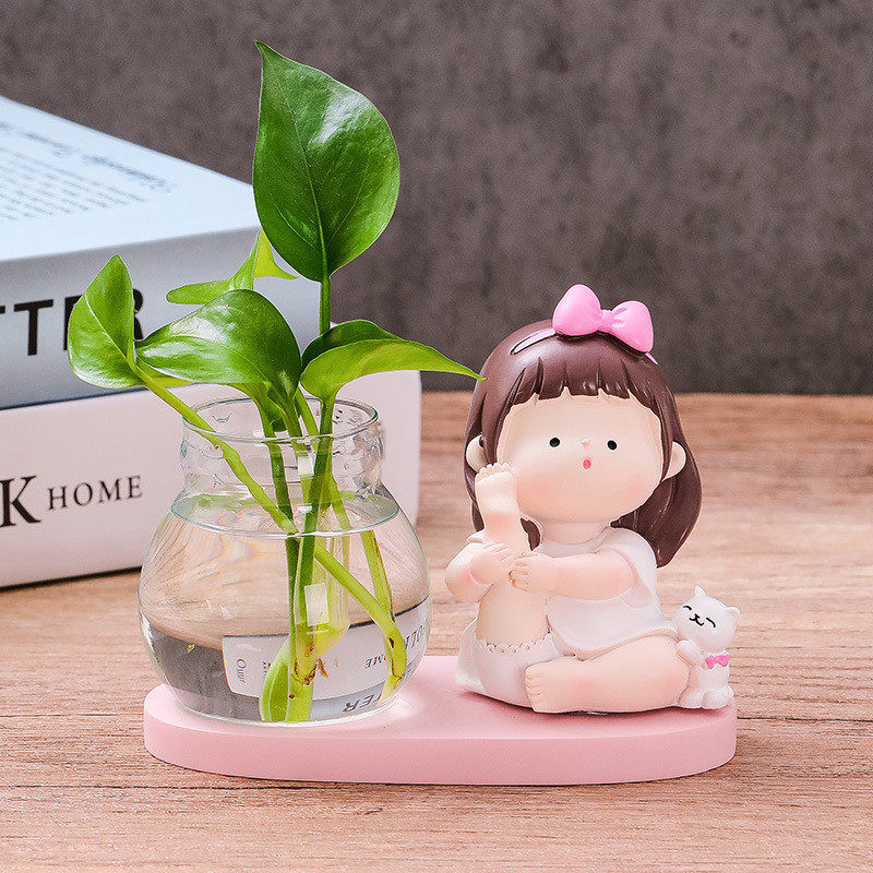 蕊杰创意瑜伽女孩水培家居摆件创意可爱娃娃绿萝花瓶办公桌装饰品,工业油品/胶粘/化学/实验室用品,树脂,淘宝优惠券,粉丝福利购,淘宝优惠卷
