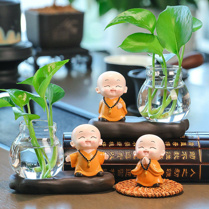 摆件桌面小和尚水培花瓶家居摆件办公室客厅创意轻奢高级感小摆件,工业油品/胶粘/化学/实验室用品,树脂,淘宝优惠券,粉丝福利购,淘宝优惠卷