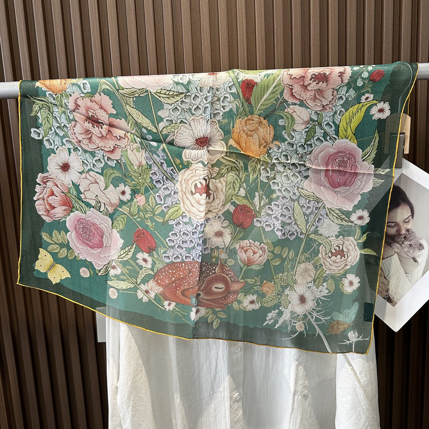 绿色气质花花真丝丝巾女夏季防晒纱巾透气高级感外搭桑蚕丝小方巾