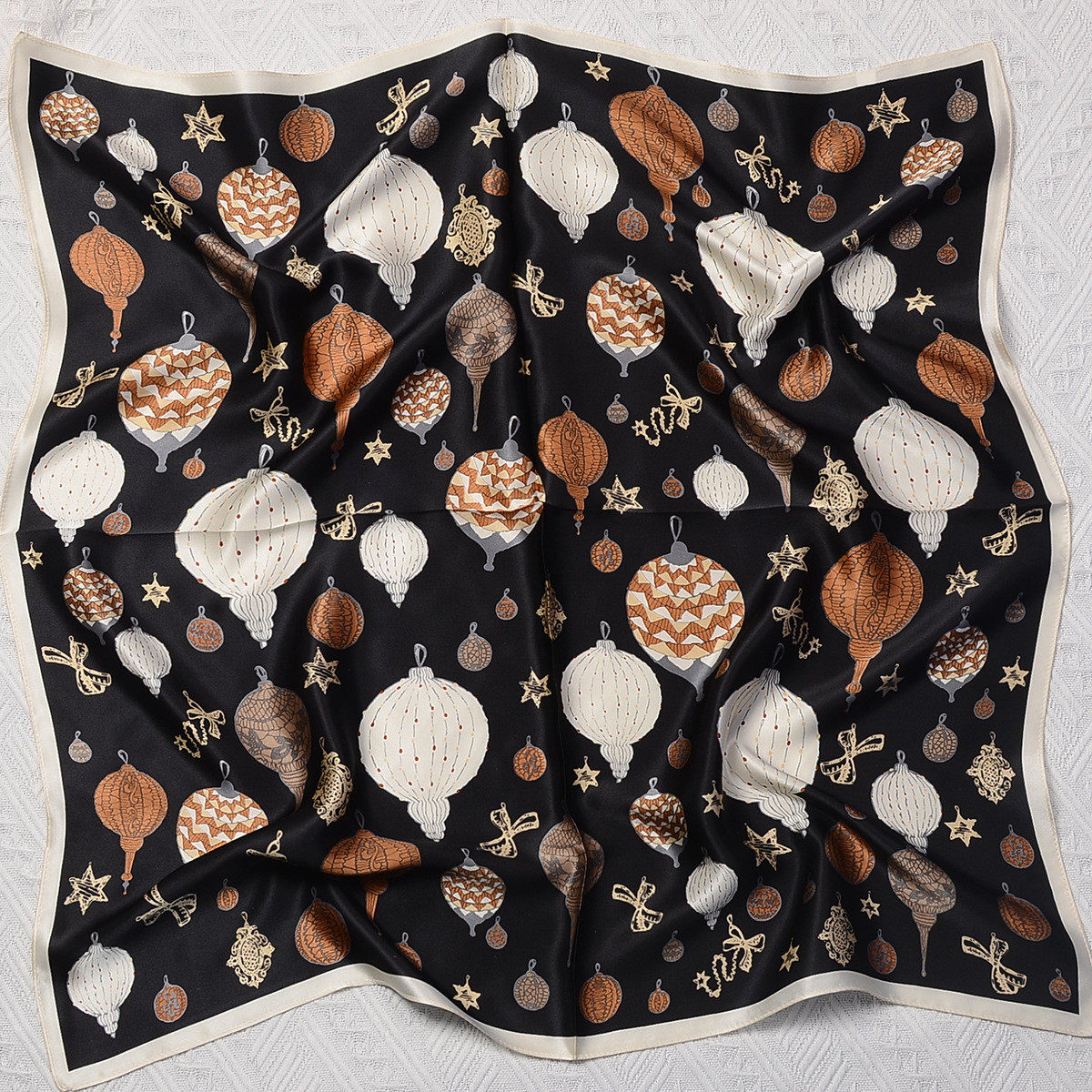 黑色热气球大牌风真丝丝巾女杭州丝绸时尚百搭气质桑蚕丝70小方巾