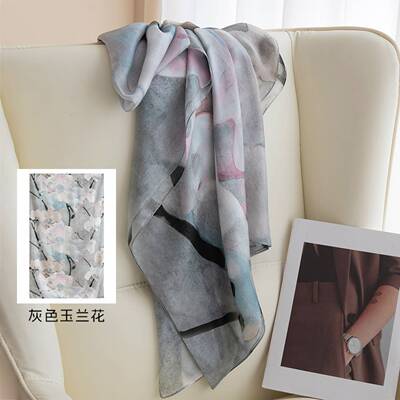 杭州女士桑蚕丝印花长条丝巾披肩
