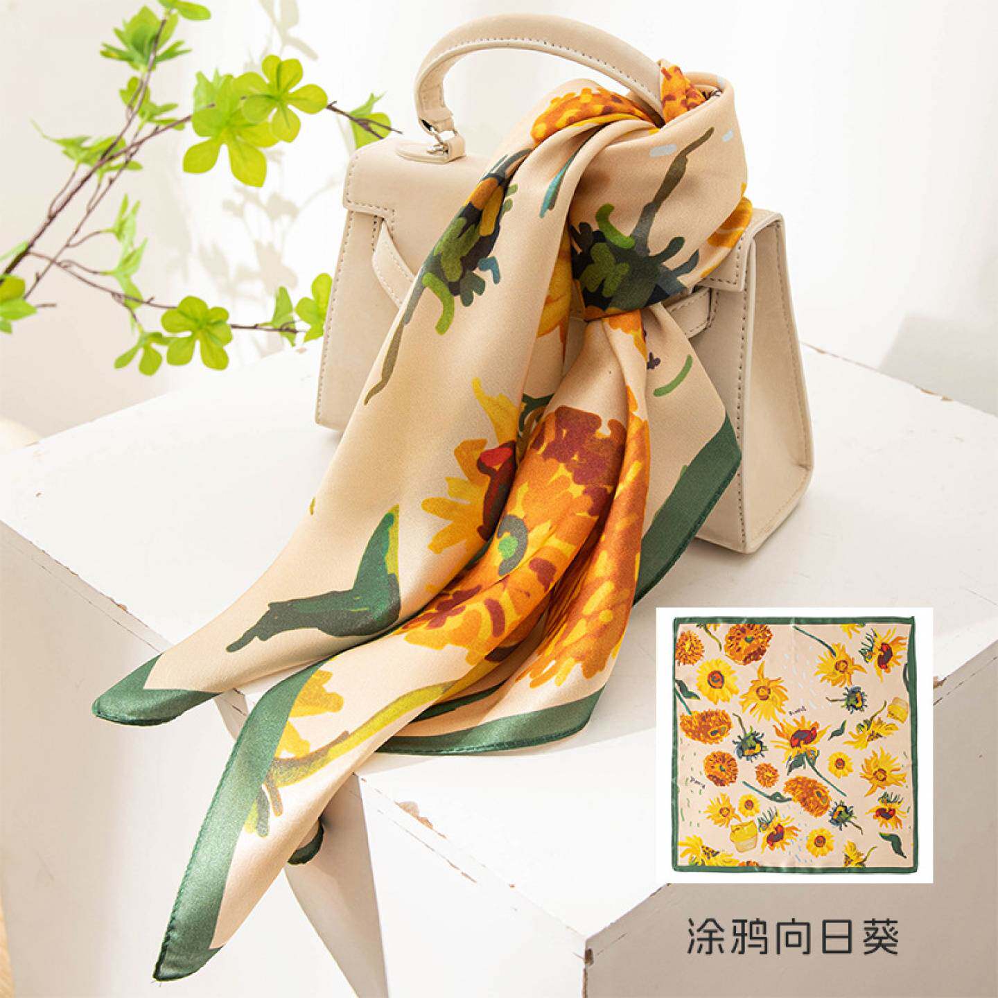 春秋桑蚕丝印花方巾抹胸围巾披肩
