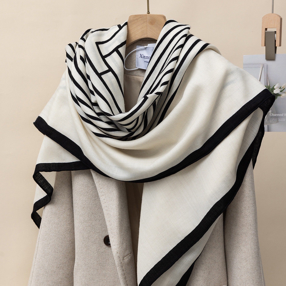 韩版白色100%羊毛围巾女士冬季高级感气质保暖大方巾时尚披肩围脖