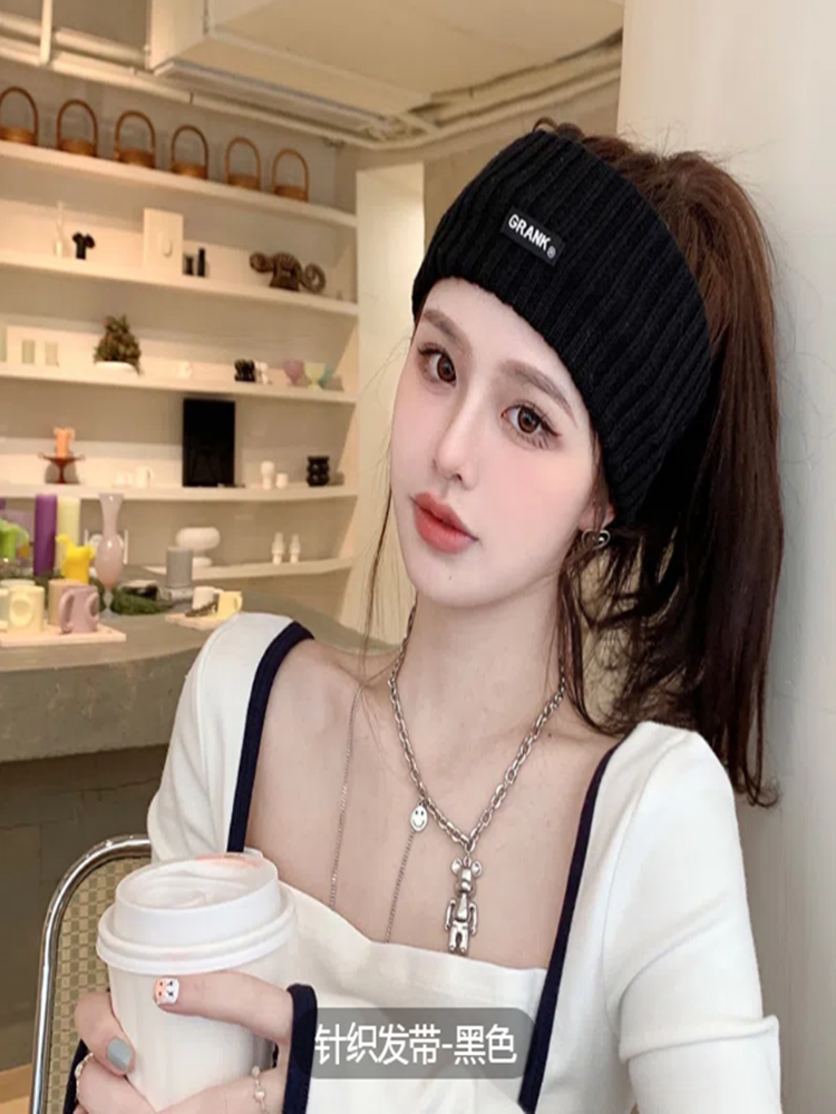 2024新款女式加厚防寒针织发带头巾一体款运动黑帽月子产后头套