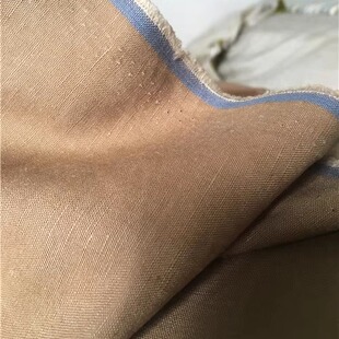 春夏季天然亚麻布料黄卡其色休闲西装连衣裙秋季裤子面料透气挺刮