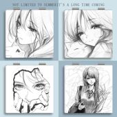 动漫线条少女可爱便携化妆镜随身翻盖式 折叠迷你补妆小镜子梳妆镜