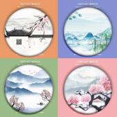 古风山水ins小镜子随身镜化妆镜可爱便携卡通学生创意小圆镜男女