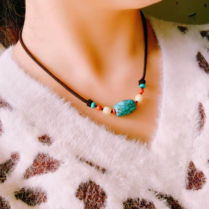 天然原矿正品湖北高瓷绿松石项链