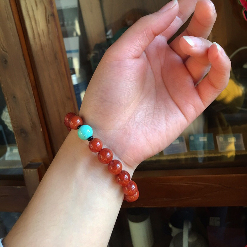 양산 자연 남쪽 붉은 마노 팔찌 풀 컬러 전체 육체 감 레드 단일 원형 여성 하이 엔드 조디악 년 선물 팔찌