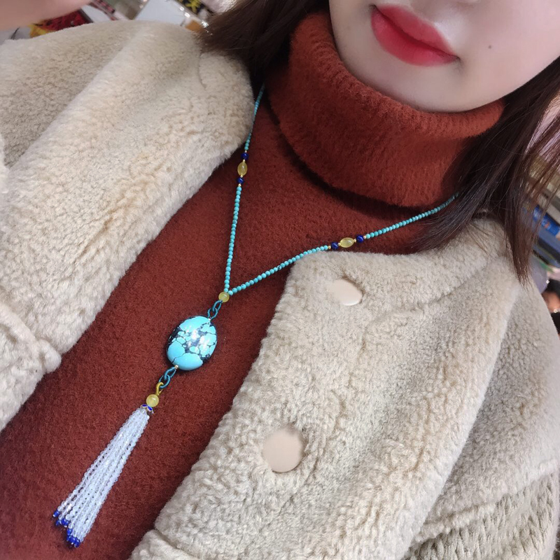 天然原矿高瓷绿松石女神毛衣链