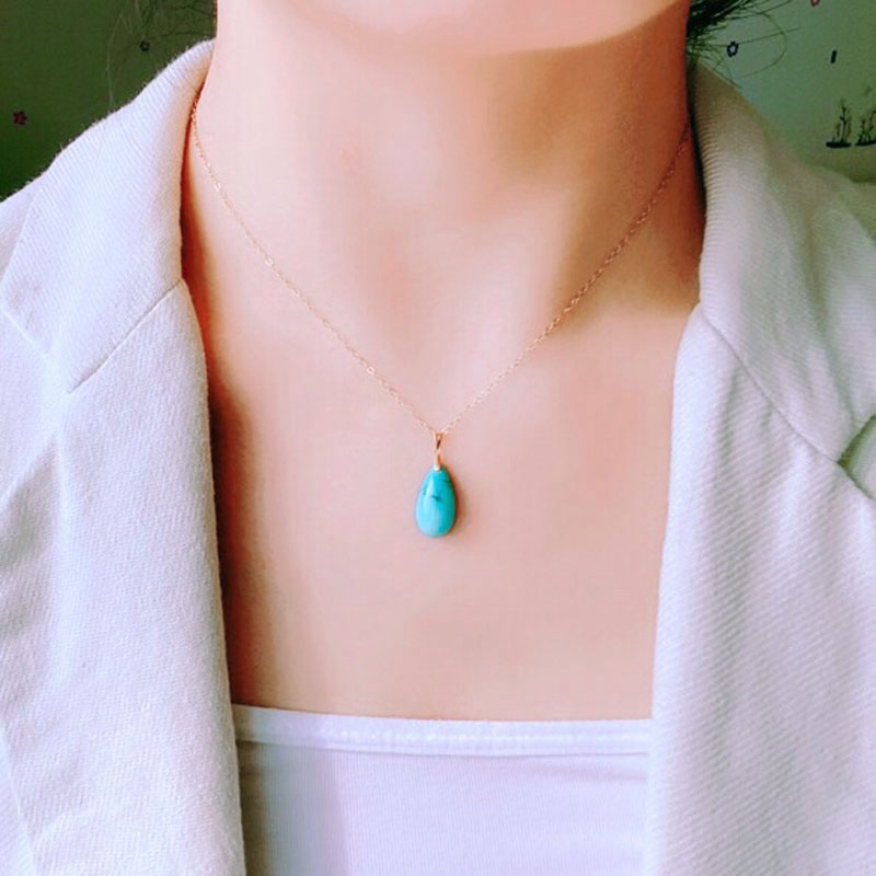 原矿高瓷绿松石水滴吊坠18k