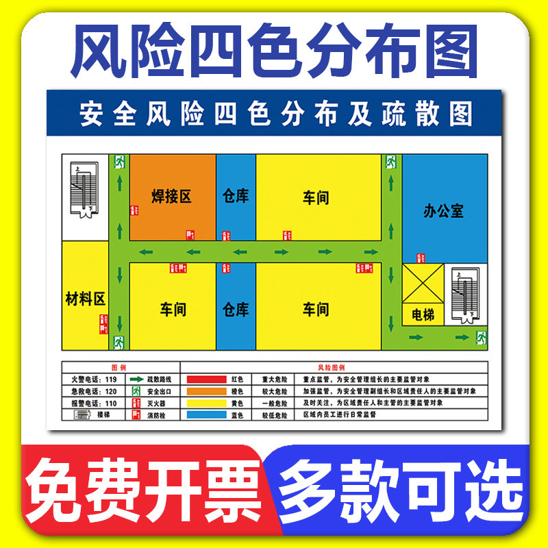 安全风险四色分布图工厂车间隐患排查治理风险分级管控图消防应急逃生