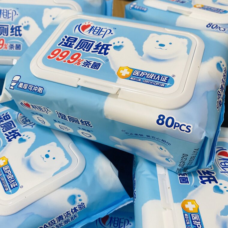 心相印小刘鸭湿厕纸 80片X5包 家庭装温和不刺激带盖擦屁屁 包邮