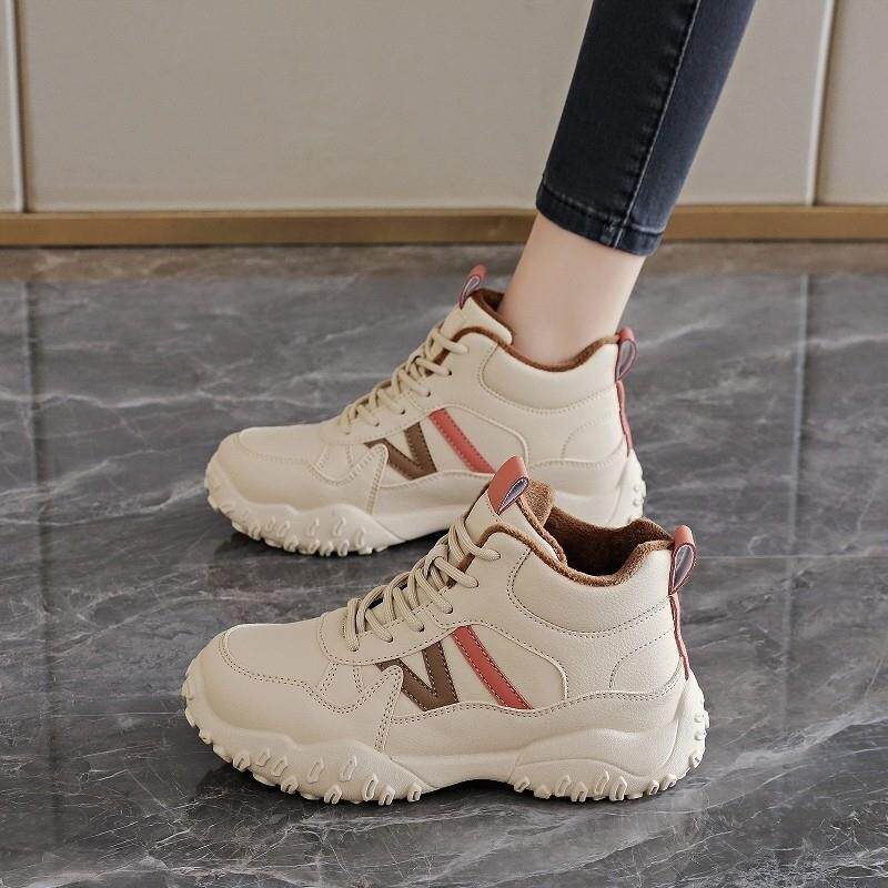 高帮真皮加绒登山鞋女2025新款冬季保暖二棉鞋防水防滑旅游运动鞋