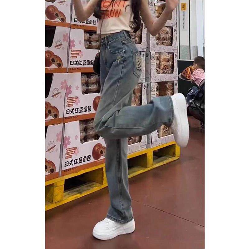 窄版直筒牛仔裤女2025夏季薄款胖mm大码高腰宽松显瘦百搭阔腿裤