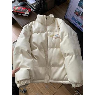 美式夹棉PU皮棉衣棉服女款冬季新款加厚棉袄外套休闲宽松面包服潮