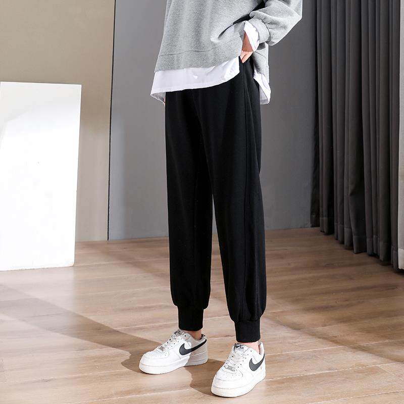 黑色运动裤女春秋2025新款束脚大码小个子休闲哈伦裤卫裤子夏薄款